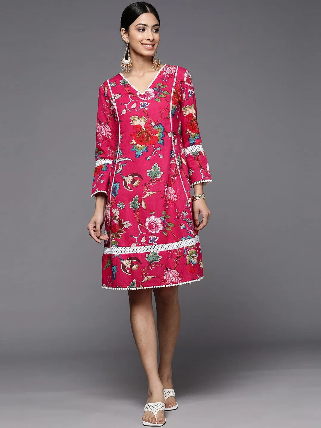 Varanga Women Pink Ethnic Motifs Printed A-Line Dress