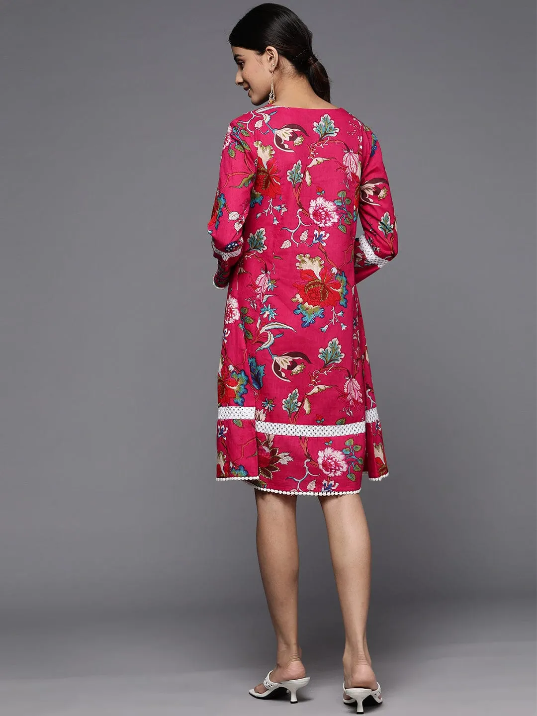 Varanga Women Pink Ethnic Motifs Printed A-Line Dress