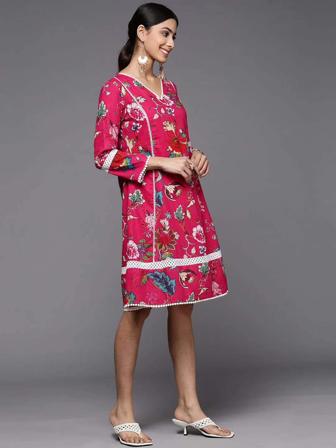 Varanga Women Pink Ethnic Motifs Printed A-Line Dress