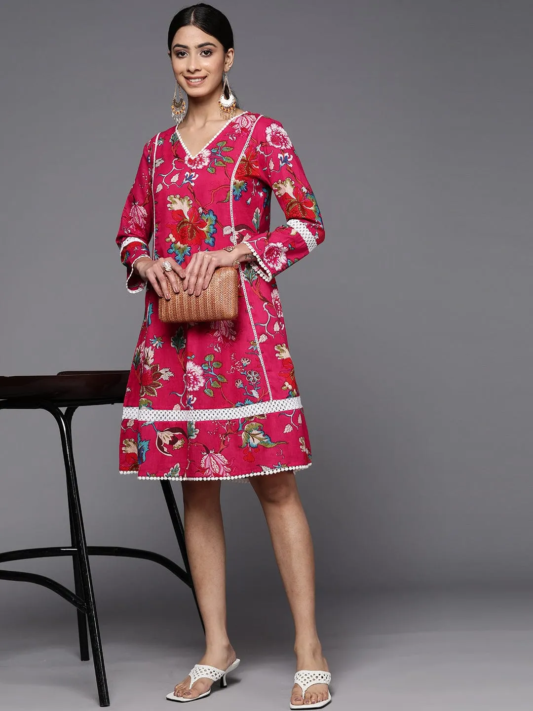 Varanga Women Pink Ethnic Motifs Printed A-Line Dress