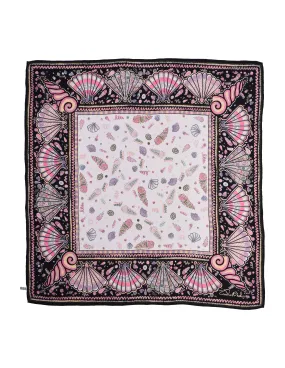 Zandra Rhodes Vintage Iconic Black Pastel Seashell Doodle Silk Scarf